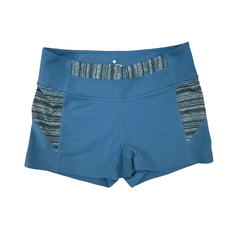 Athleta Women's Blue Running Shorts Striped‎ Waistband Size M 2.5" inseam